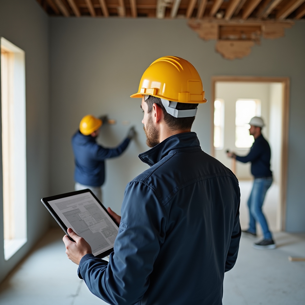 Project manager Fynulvora Hub in visita di cantiere con tablet